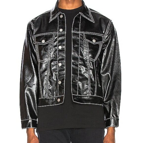 Mens Eytys Black White Stitch Detail Button-Up Buck Tar Coated Denim Jacket XL - Picture 1 of 12